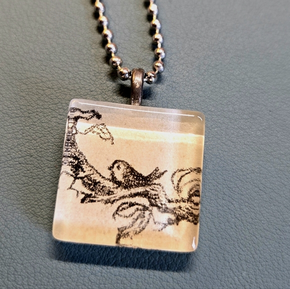 Handmade Jewelry - Bird Acrylic Pendant Necklace W/ Ball Chain, Like New